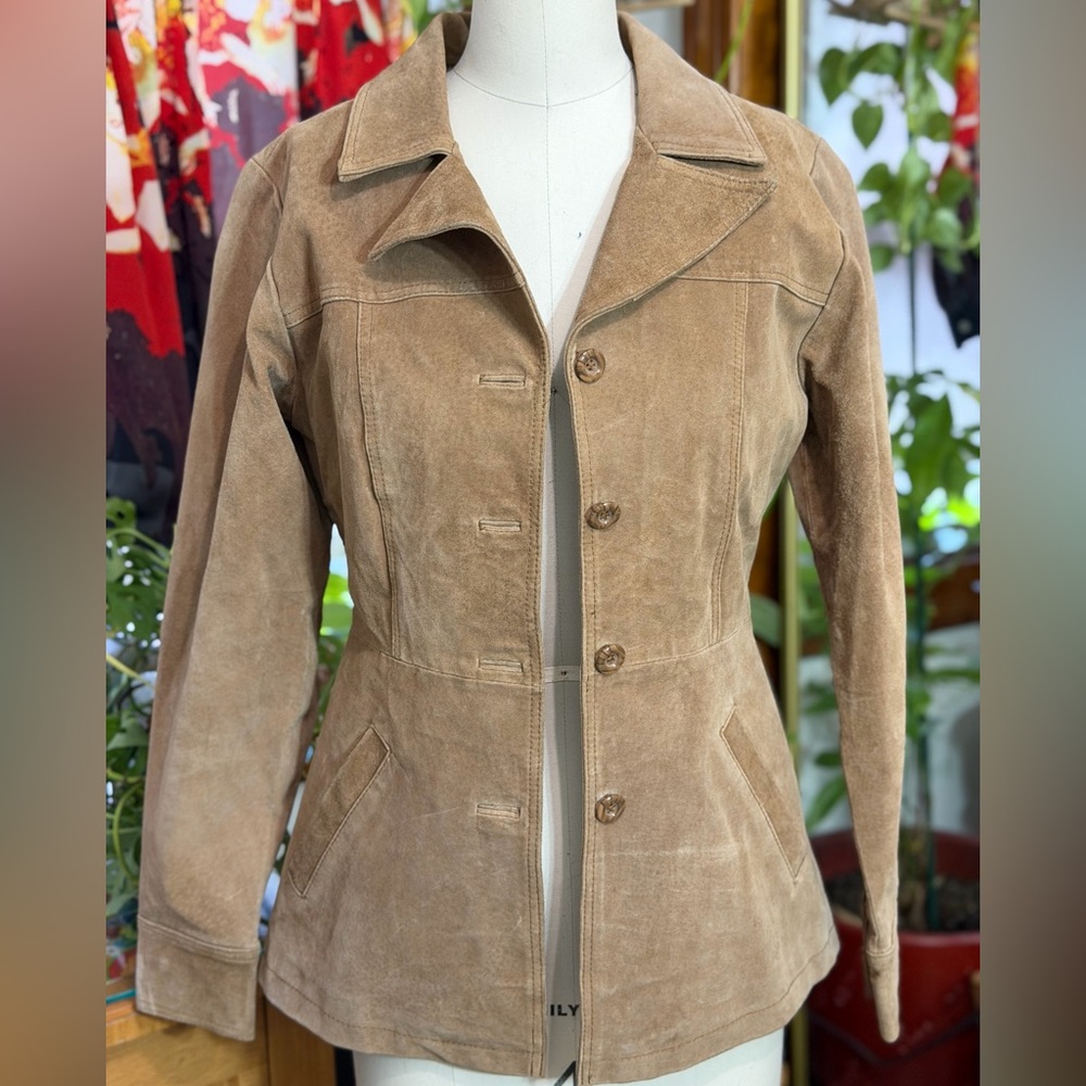 Vintage BB Dakota Leather Suede Jacket Woman's Small 1990s Tan Beige Blazer